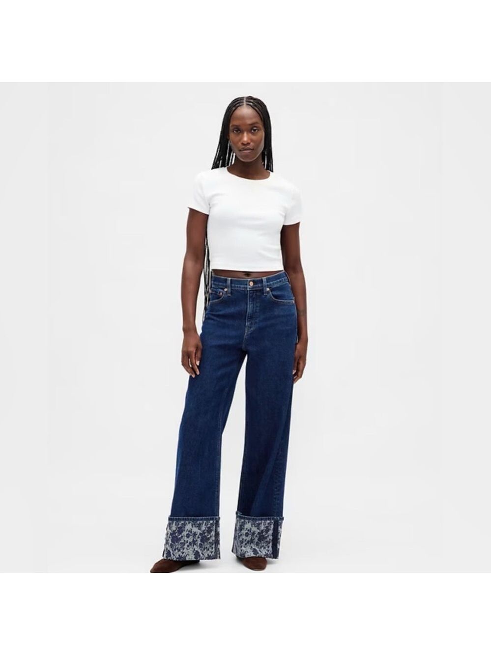 Gap High-Rise Stride Dark Wash Printed Cuffed Jeans NWT 30/10 Cottagecore Floral